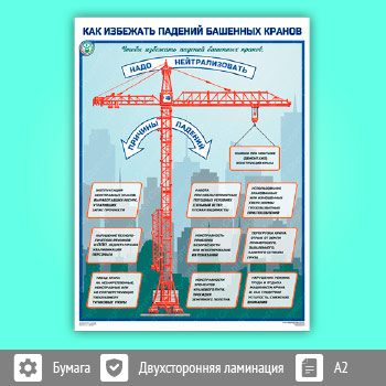 Плакат «Как избежать падений башенных кранов» (С-114, 1 лист, А2)